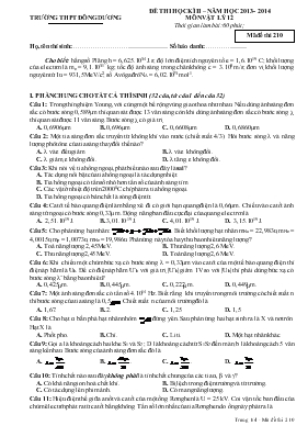 Đề thi học kì 2  Năm học 2013 - 2014 môn vật lý 12 thời gian làm bài 60 phút